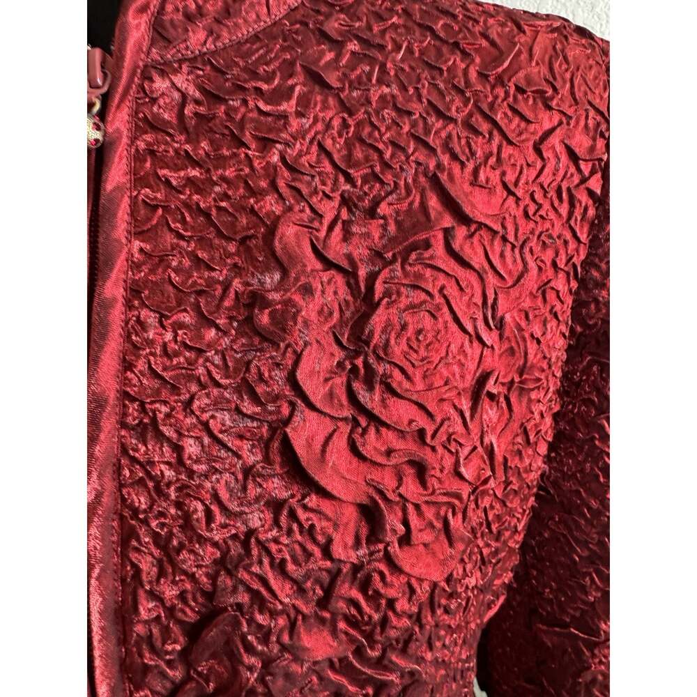 Vintage 90s Victor Costa Red 3D Rose Zip Jacket Whimsigoth Coquette Womens 6 - Picture 2 of 14
